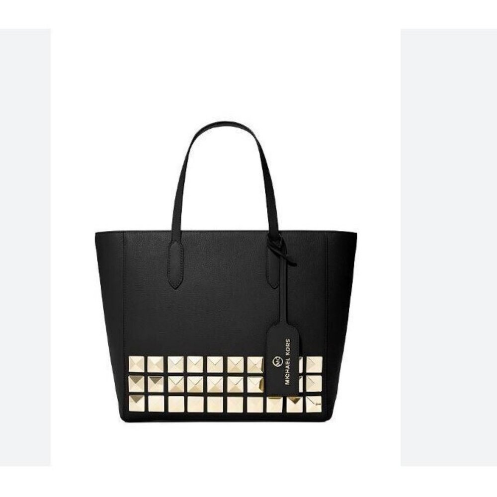 MICHAEL KORS Sinclair East West large studs leather medium tote bag - BLACK